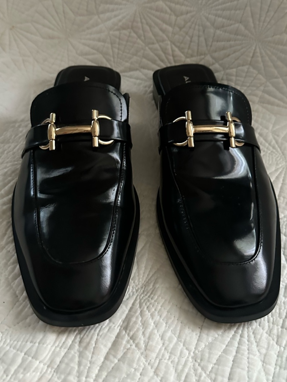 ALDO Black Patent Leather Slip-On Loafers with Gold Hardware